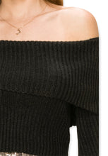 Load image into Gallery viewer, Dream On Off-The-Shoulder Ribbed Sweater- Black
