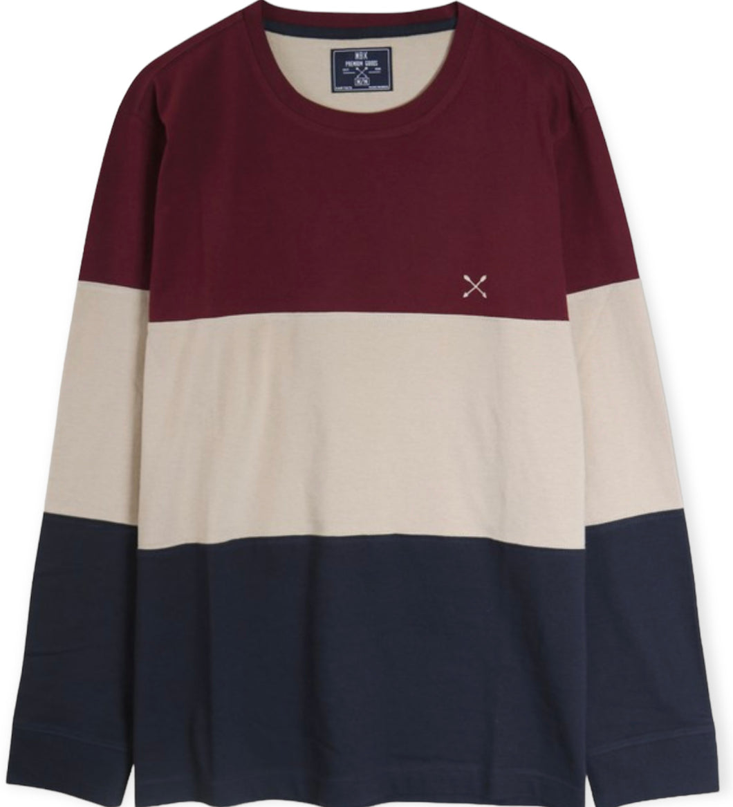 Merlot Long Sleeve Color Block Crew