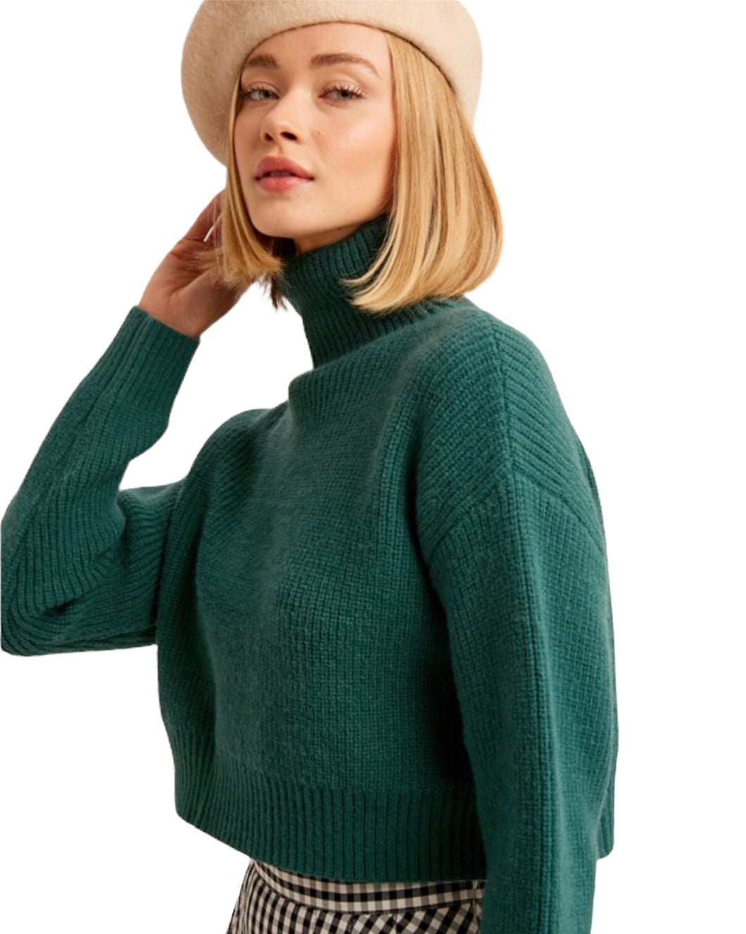 Ribbed Mock Neck Crop Pullover Sweater