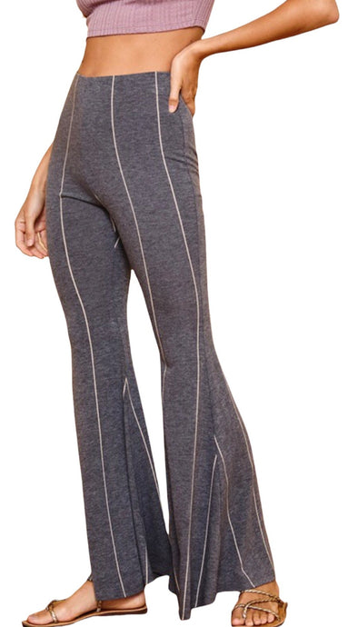 Charcoal Stripe Print Flare Bottoms