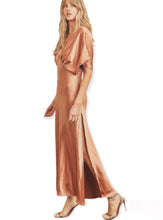 Load image into Gallery viewer, Classic Elegant Rose Gold Satin Maxi Dress
