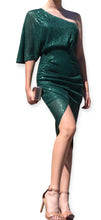 Load image into Gallery viewer,  Sequin One Shoulder Ruched Bodycon Dress
