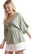 Load image into Gallery viewer, Neutral Sage kimono Blouse
