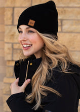 Load image into Gallery viewer, Black Fleece Lined Knit Beanie
