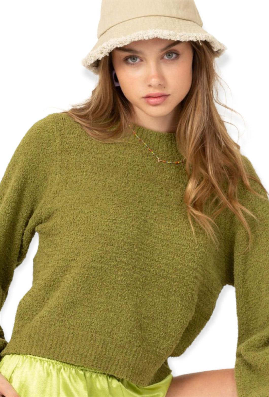 Coziest Cropped sweater- Olive