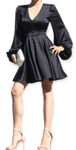 Load image into Gallery viewer, V Neck Satin Mini Dress With Button Detail
