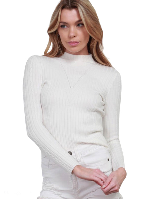 White Cable Mock Neck Sweater Top