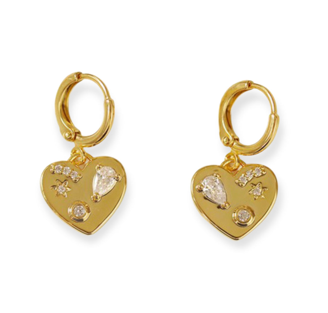 Heart Zircon Earring 18k Gold Plated