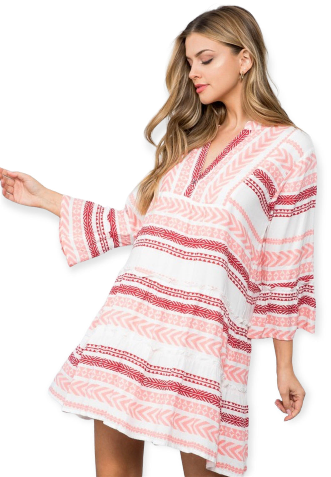 Ivy Pink Bell Sleeve Pattern Dress