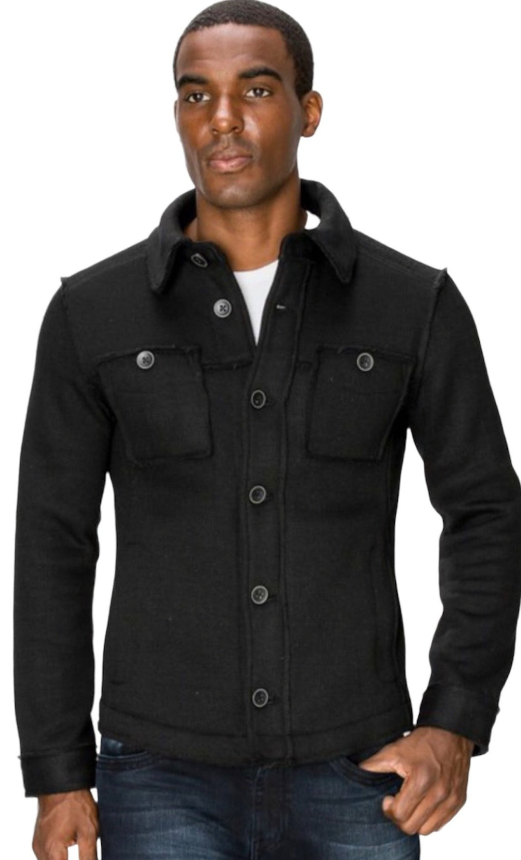 Premium Wool Blended Raw Edge Jacket- Black