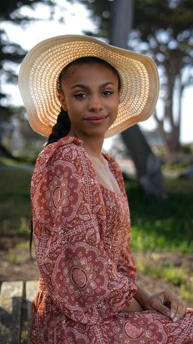 Ava's Retro Paisley Print Midi Dress- Rust 