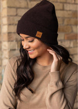 Load image into Gallery viewer, Dark Brown Cuffed Fleece Knit Beanie
