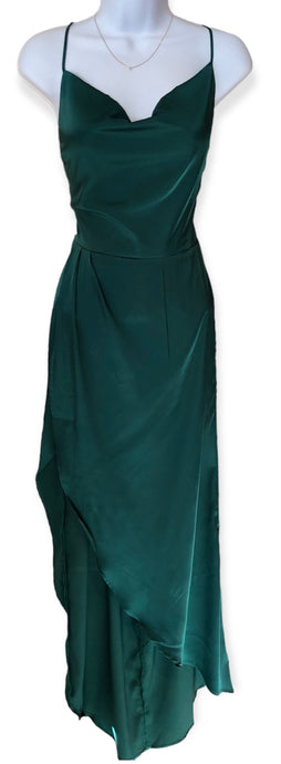 Hunter Green Satin Midi Dress