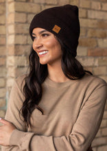 Load image into Gallery viewer, Dark Brown Cuffed Fleece Knit Beanie
