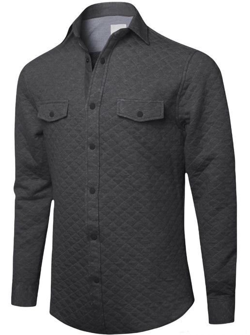 Super Soft Quilted Long Sleeve Snap Button Shirts- Charcoal