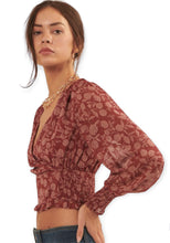 Load image into Gallery viewer, Floral Surplice Neck Long Sleeve Woven Blouse
