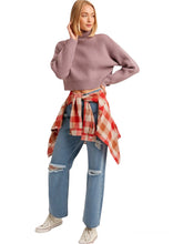 Load image into Gallery viewer, Lavender Ribbed Mock Neck Crop Pullover Sweater
