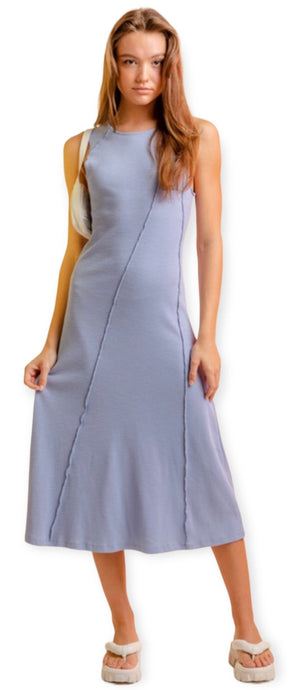 Willow Blue Sleeveless Rib Knit Midi Dress