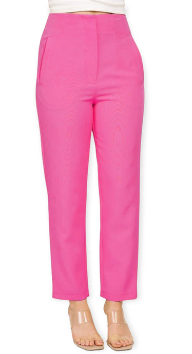 Sleek Tailored High Waisted Pants- Fucshia