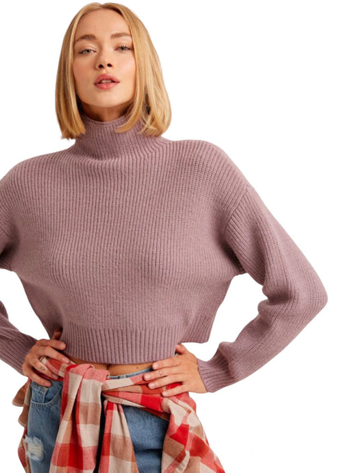 Lavender Ribbed Mock Neck Crop Pullover Sweater