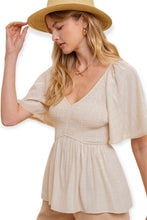 Load image into Gallery viewer, Smocked Peplum Textured Top
