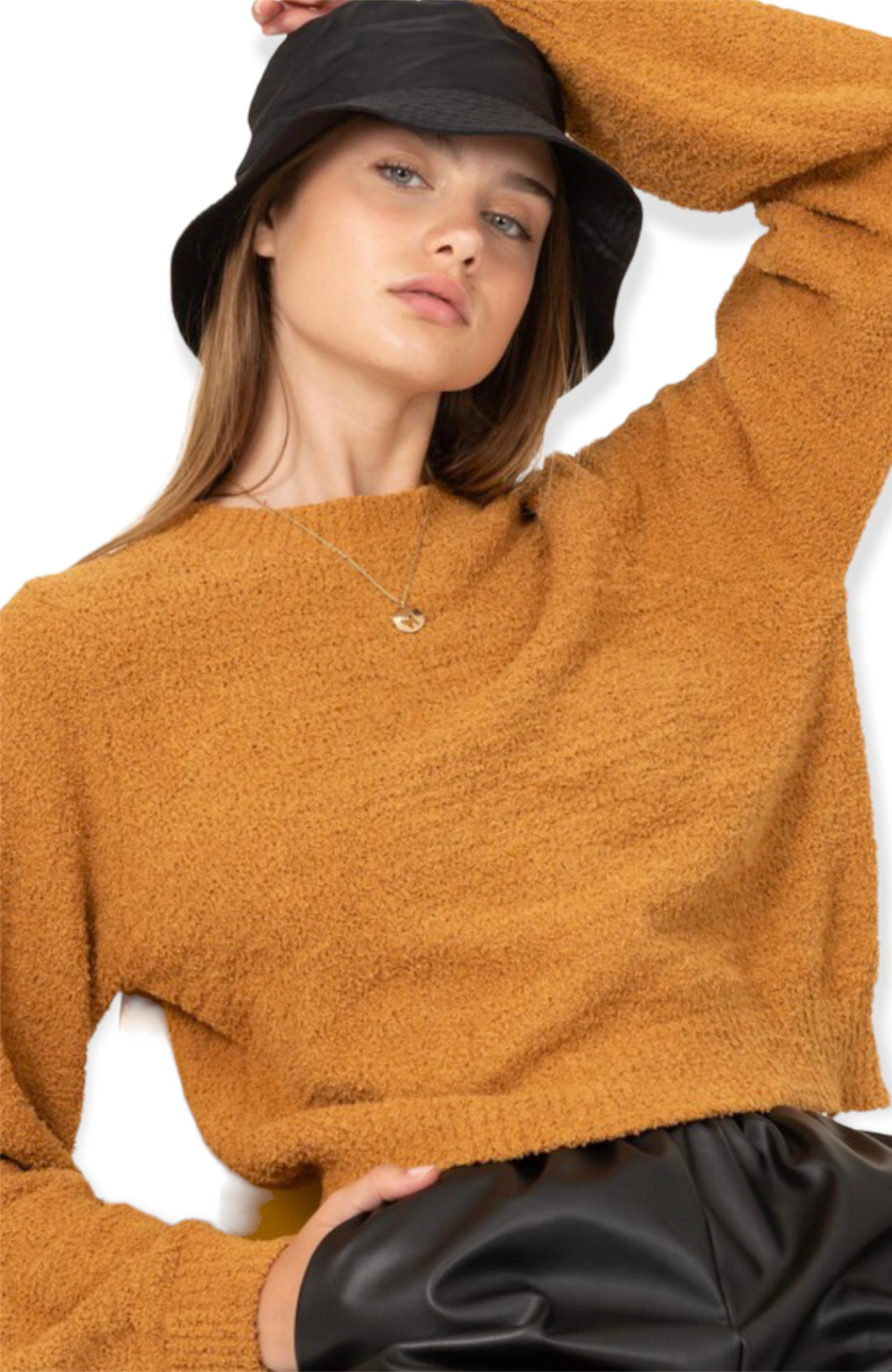 Coziest Cropped sweater- Brown Sugar