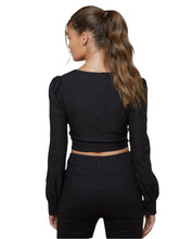Load image into Gallery viewer, Sexy Black Lace Up V-Neck Long Sleeve Crop Top

