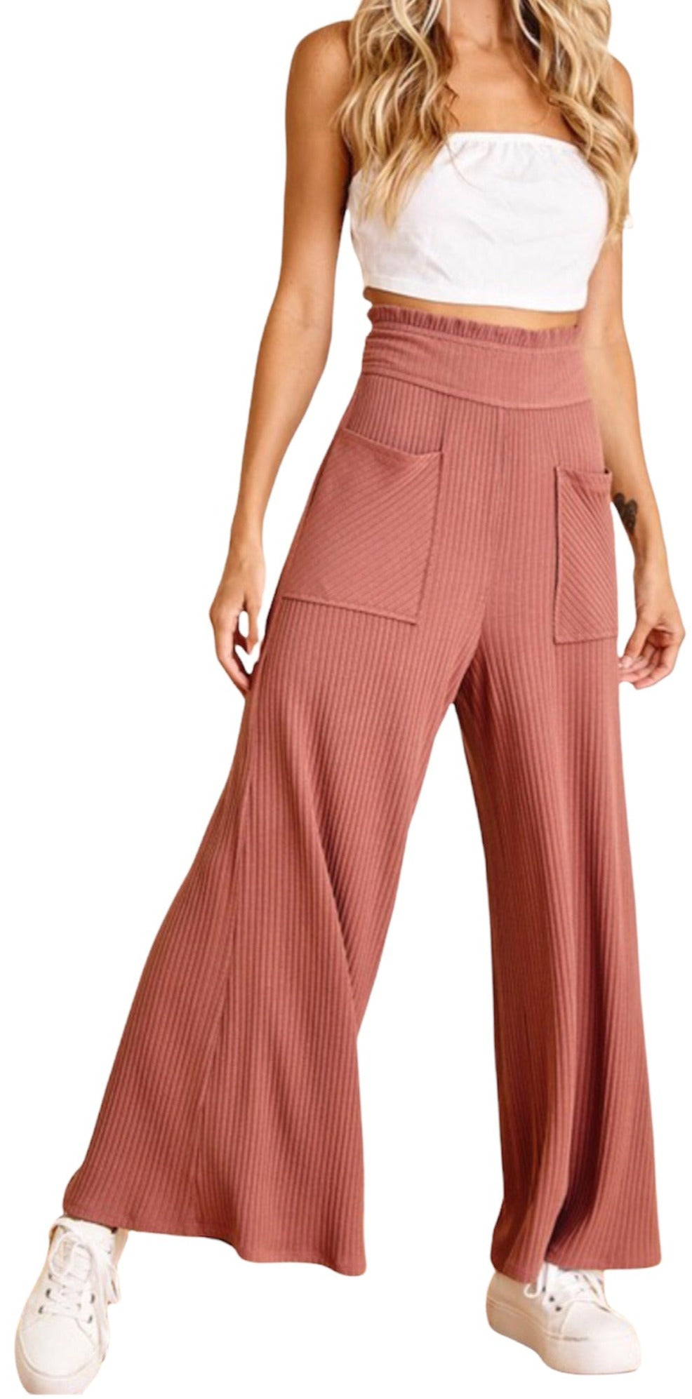 Cinnamon Ribbed High Waisted Flare Bottoms