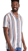Load image into Gallery viewer, Men’s Striped Short Sleeve Button-Up Camp Shirt

