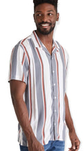 Load image into Gallery viewer, Men’s Striped Short Sleeve Button-Up Camp Shirt
