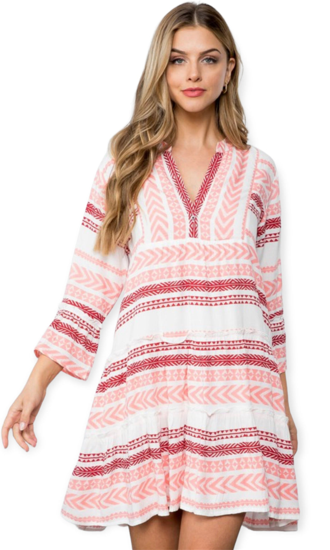 Ivy Pink Bell Sleeve Pattern Dress