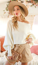 Load image into Gallery viewer, ove Ribbed Balloon Sleeve Sweater- Off White
