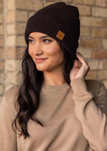 Load image into Gallery viewer, Dark Brown Cuffed Fleece Knit Beanie
