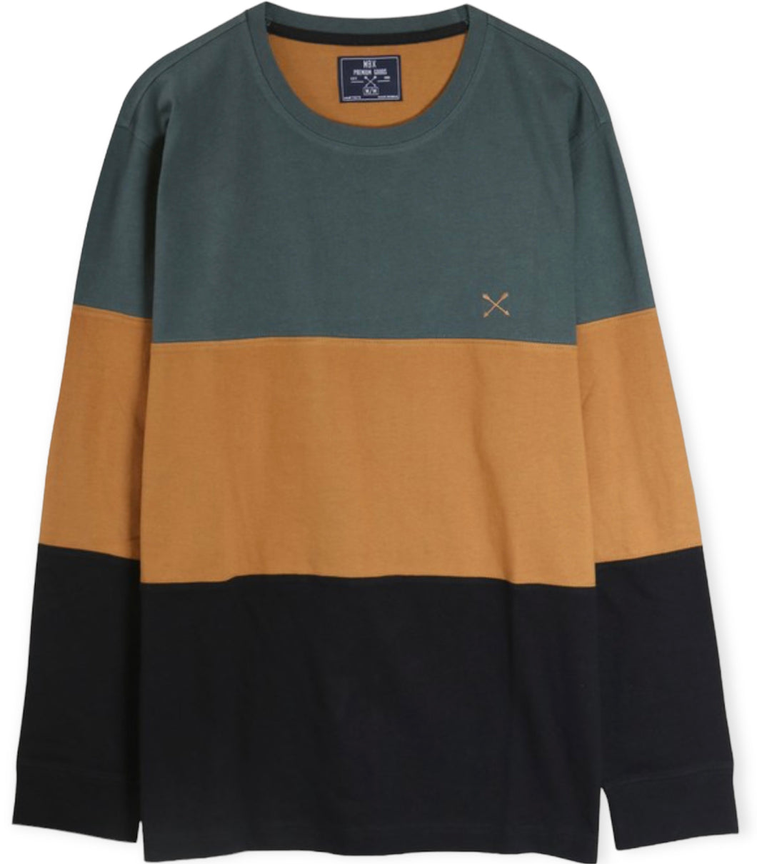 Forest Green Long Sleeve Color Block Crew