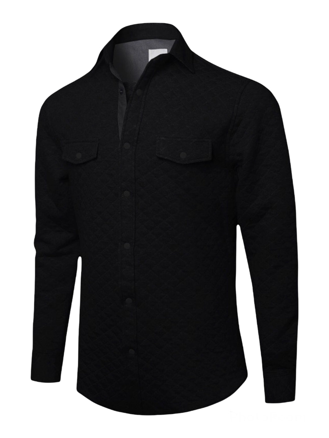 Super Soft Quilted Long Sleeve Snap Button Shirts- Black