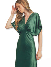 Load image into Gallery viewer, Classic Elegant Dark Emerald Satin Maxi Dress
