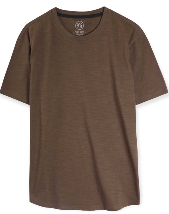 Essential Curved Hem Crew Neck- Chestnut