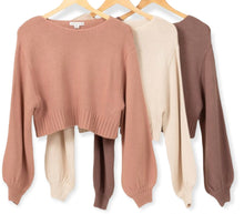 Load image into Gallery viewer, All To Myself Long Puff- Sleeve Cropped Sweater-  Mauve
