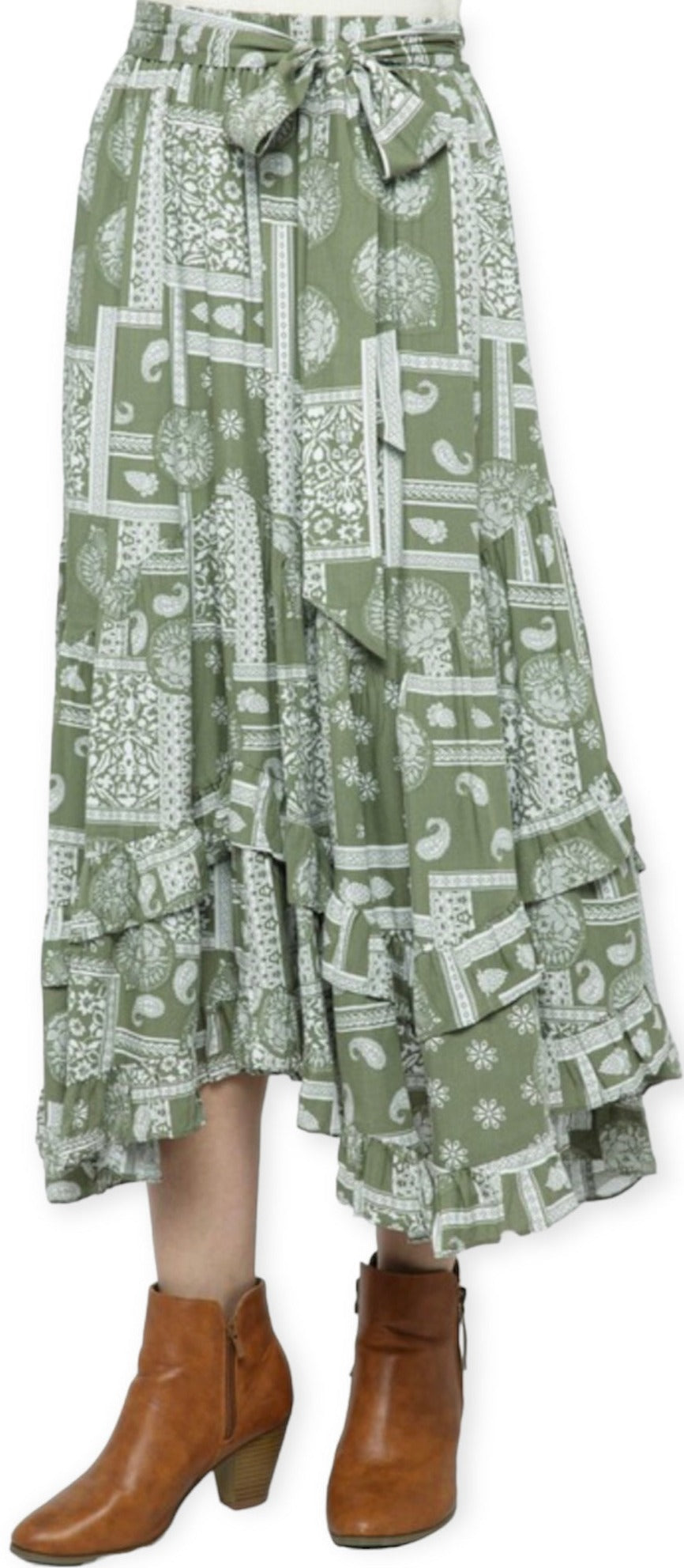 Bandana Pattern Asymmetrical Midi Skirt