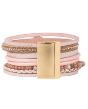 Load image into Gallery viewer, Pink Beaded Vegan Leather Bracelet
