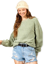Load image into Gallery viewer, Sherpa Teddy Bear Sweater- Sage
