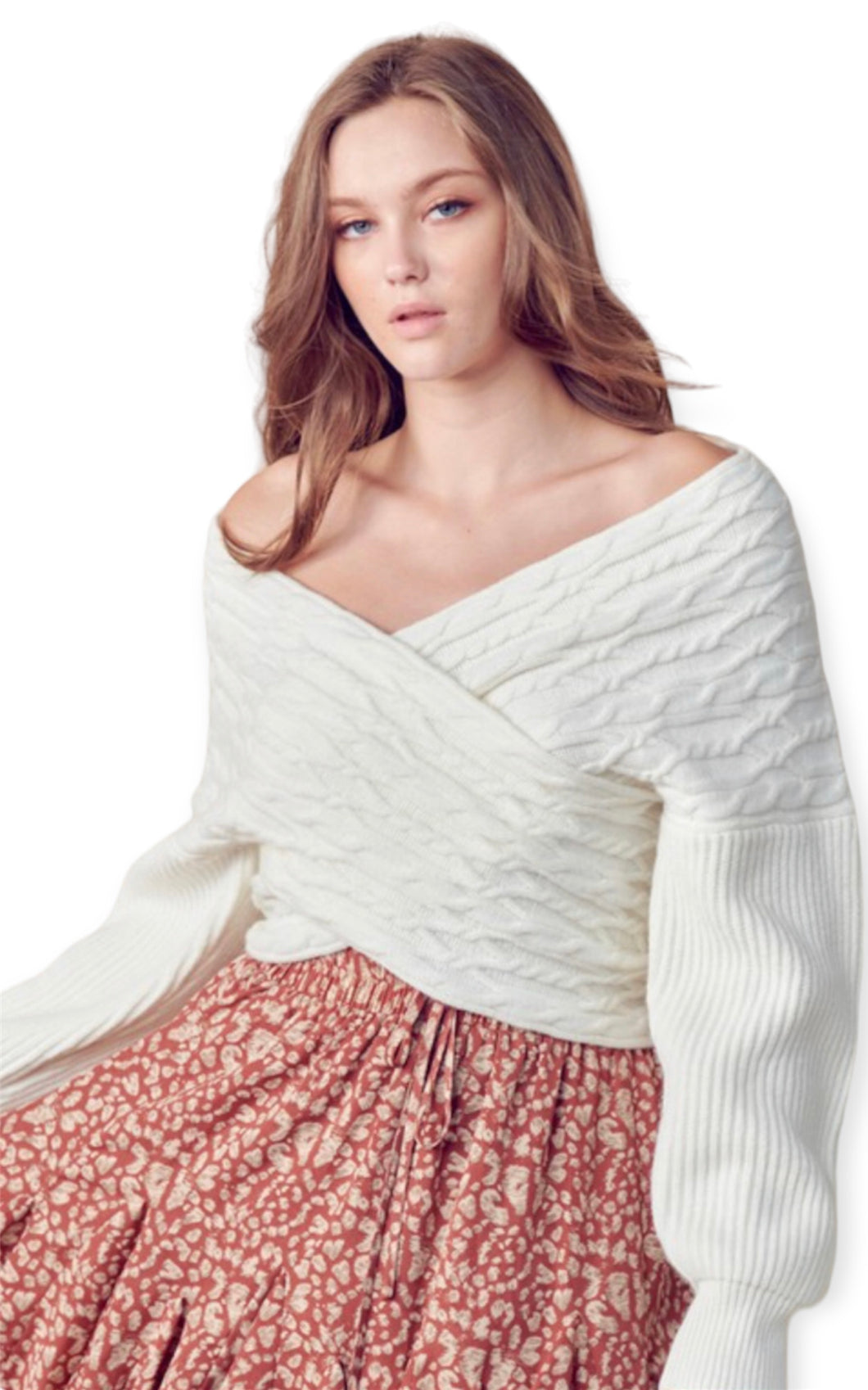 Olivia’s Crossover Knit Sweater- Ivory