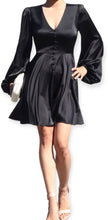 Load image into Gallery viewer, V Neck Satin Mini Dress With Button Detail
