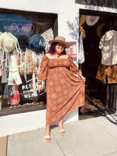 Load image into Gallery viewer, Ava&#39;s Retro Paisley Print Midi Dress- Rust

