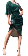 Load image into Gallery viewer,  Sequin One Shoulder Ruched Bodycon Dress
