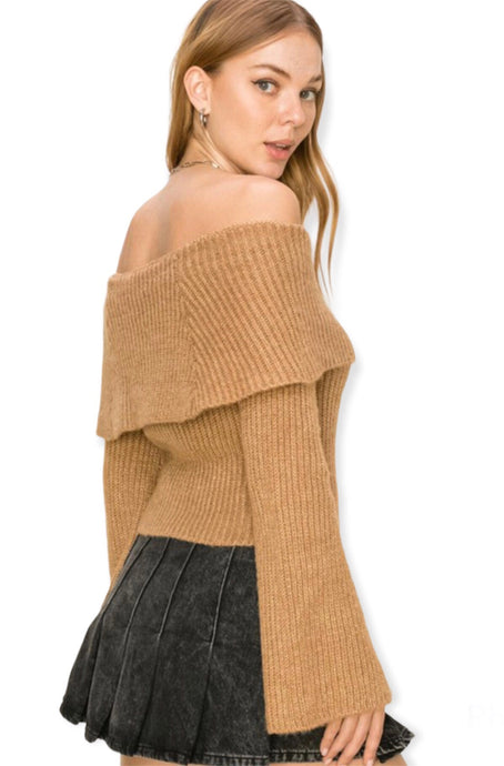 Dream On Off-The-Shoulder Ribbed Sweater