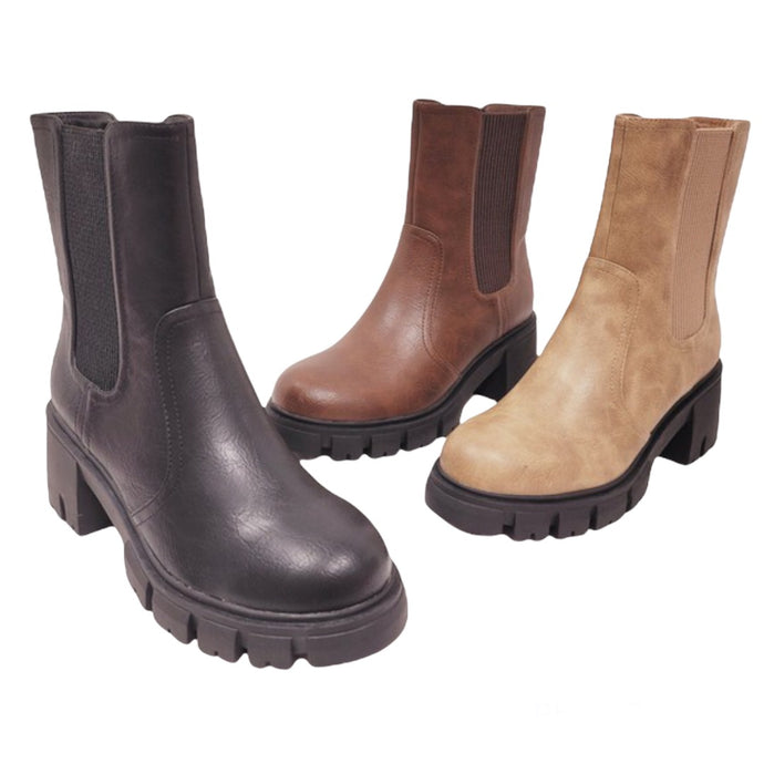 Wide Fit Chunky Heeled Chelsea Boot Black and Taupe
