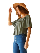 Load image into Gallery viewer, Olivia&#39;s Short Frilly Ruffle Sleeve Top- Olive
