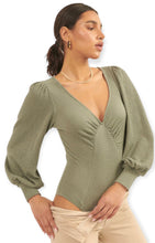 Load image into Gallery viewer, The Camilla Deep V Neck Long Sleeve Bodysuit- Green

