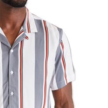 Load image into Gallery viewer, Men’s Striped Short Sleeve Button-Up Camp Shirt
